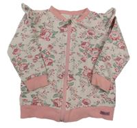 Světlerůžová propínací mikina s kytičkami 