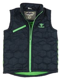 Tmavomodrá šusťáková prošívaná zateplená vesta s logem Hummel