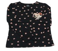 Černé srdíčkované triko s Minnie + Mickeym Disney + C&A
