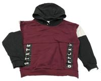 Vínovo-černo-bílá mikina s nápisem a kapucí Tu