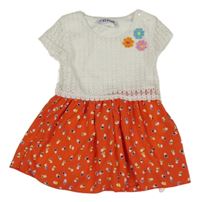 Bílo-červené srdíčkované šaty s krajkovým živůtkem 