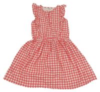 Růžovo-bílé kostkované plátěné šaty s volánky C&A