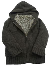 Tmavohnědý melírovaný vlněný propínací zateplený svetr s kapucí Cherokee
