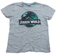 Šedé melírované tričko s dinosaurem - Jurský svět
