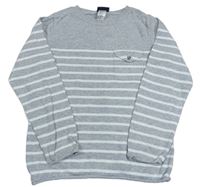 Šedo-bílý pruhovaný melírovaný svetr s kapsou H&M
