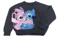 Tmavošedá oversize crop mikina s Stitchem a Angelou Disney