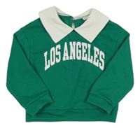 Tmavozelená mikina s nápisem a bílým límečkem SHEIN