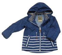 Tmavomodrá šusťáková jarní bunda s bílými pruhy a kapucí Next