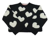 Nové - Černý crop svetr s bílými srdíčky RIVER ISLAND