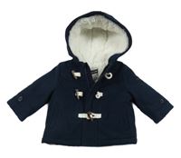 Tmavomodrý flaušový zateplený kabát s kapucí KIABI