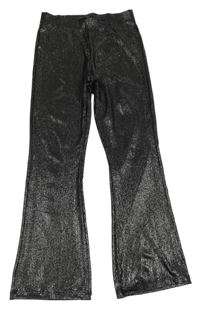 Černo-stříbrné melírované žebrované flare kalhoty George