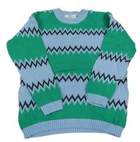 Světlemodro-zeleno-černý vzorovaný svetr H&M