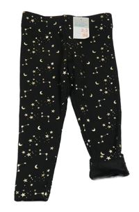 Nové - černé teplákové zateplené legíny se zlatými hvězdičkami a měsíci PRIMARK