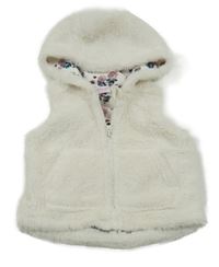 Smetanová kožešinová podšitá vesta s kapucí so cute