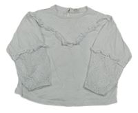 Bílé melírované oversize triko s madeirou a volánky RIVER ISLAND