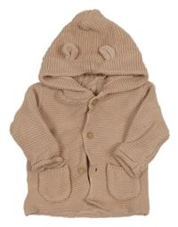 Pudrový propínací podšitý svetr s kapucí s oušky George