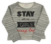 Šedo-bílo-černá melírovaná vyteplená crop mikina s nápisy YIGGA