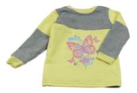 Citronovo-šedá melírovaná teplá mikina s motýlky a nápisy INFINITY KIDS