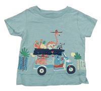 Světlemodrošedé melírované tričko se zvířátky M&S