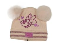 Světlebroskvová žebrovaná čepice s Minnie a pruhy a bambulemi PRIMARK