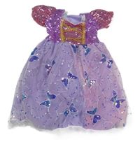 Kostým - Fialovo-růžové tylové šaty s motýlky z flitrů a krajkou a žárovičkami