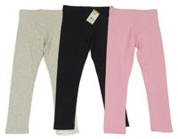 Nové - 3x - Legíny - Světlešedé melírované, černé, růžové Mothercare