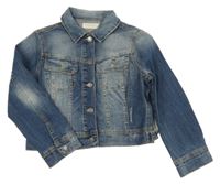 Modrá riflová crop bunda ošoupaného vzhledu a límečkem ViCOLO