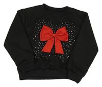 Černá mikina s červenou mašlí a kamínky