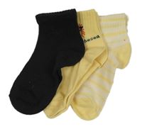3x - Ponožky - Černé, žluté se sluníčkem, žluto/bílé pruhované