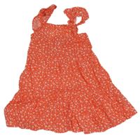 Červeno-bílé kytičkované plátěné letní šaty s volánky PRIMARK