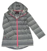 Černo-bílá vzorovaná šusťáková nepromokavá parka s kapucí YD