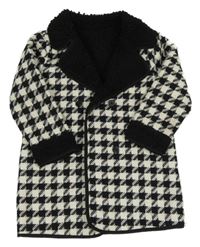 Černo-bílý vzorovaný zateplený kabát s límečkem SHEIN