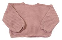 Pudrový žebrovaný žinylkový oversize crop svetr H&M