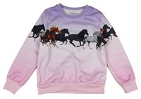 Lila-růžová ombré mikina s koňmi zn. Infinity Kids