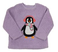 Lila huňatá mikina s tučňákem Primark