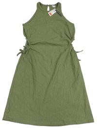 Khaki žebrované šaty s průstřihy River Island