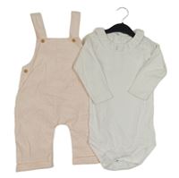 Nové - 2set - Světlerůžové manšestrové laclové crop kalhoty + bílé body s límečkem