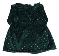 Tmavozelené puntíkaté plyšové šaty s volánem Primark