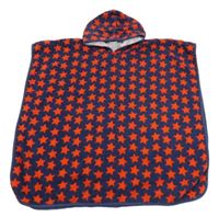 Tmavomodré froté osuškové pončo s hvězdami a kapucí