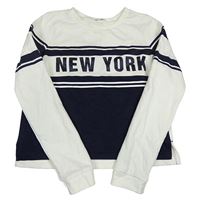 Bílo-tmavomodrá crop mikina s pruhy a nápisem H&M