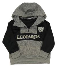 Šedo-černá sportovní mikina s leopardem a kapucí