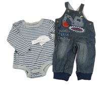 Nové - 2set - Tmavomodré laclové rifle s bagrem + šedo-tm;avomodré pruhované body