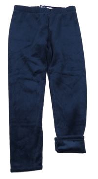 Tmavomodré žebrované sametové zateplené legíny Okaidi