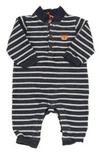 Tmavomodro-bílý pruhovaný teplákový overal s liškou John Lewis