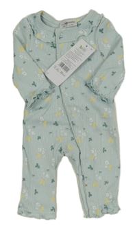 Nové - Světlemodrý květovaný žebrovaný overal s límečkem Pep&Co