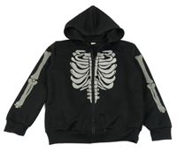 Černá propínací mikina s kostmi a kapucí Shein