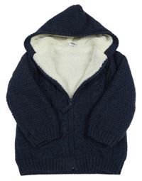 Tmavomodrý zateplený propínací svetr s kapucí LC Waikiki