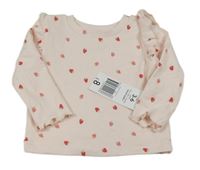 Nové - Růžové žebrované triko s jahodami a volánky Matalan