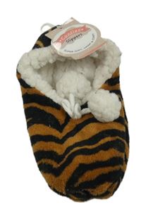 Nové - Hnědo-černé vzorované chlupaté zateplené domácí bačkory vel. 35