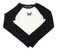 Bílo-černé žebrované crop triko s motýlem Y.F.K.